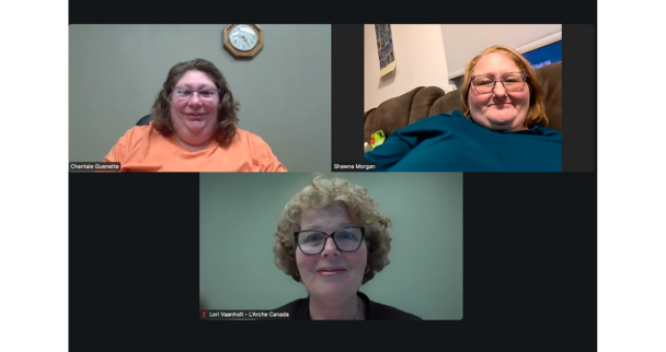 Screenshot of webinar with hosts Shawna, Chantal and Lori smiling.